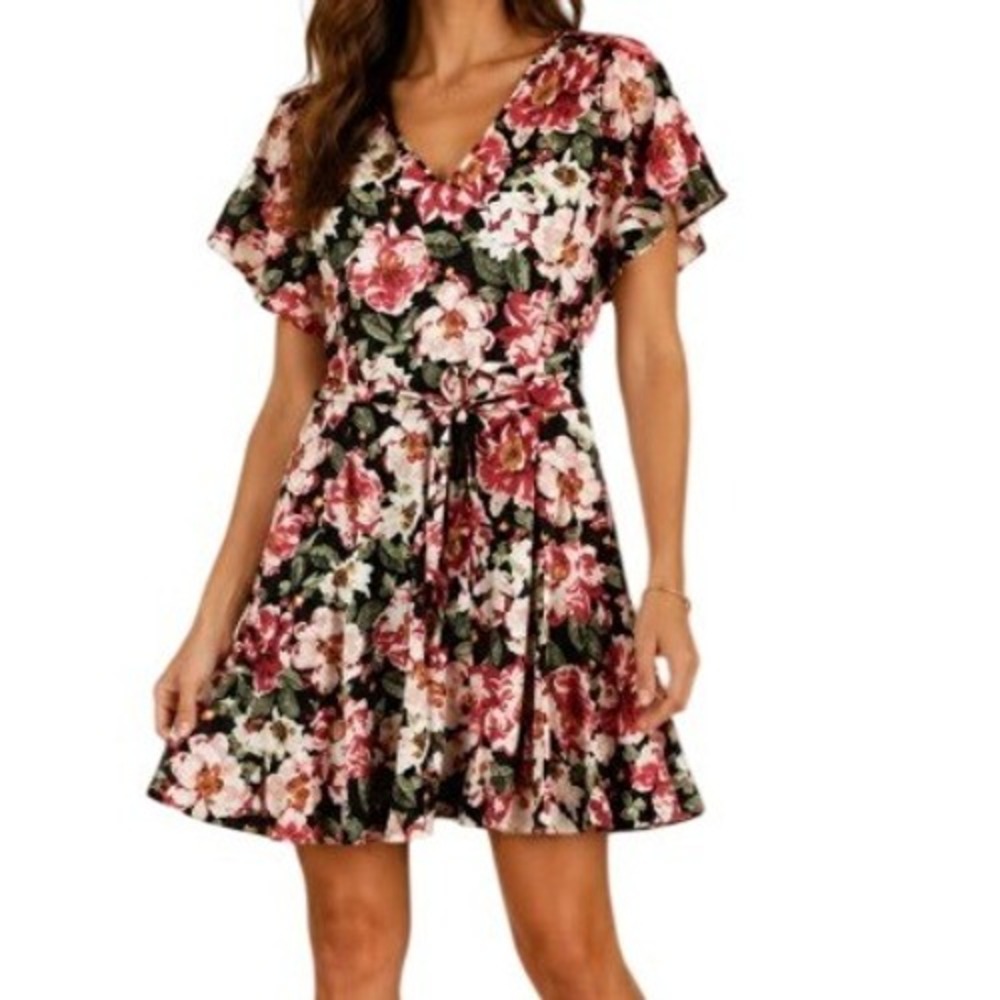 White House Black Market Fit & Flare Dress Womens XL Multicolor Floral Romantic